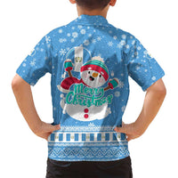 Guatemala Christmas Family Matching Off Shoulder Short Dress and Hawaiian Shirt with Blue Christmas Monkey Tree Snowman and Snowflake - Wonder Print Shop
