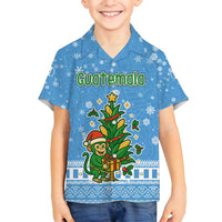 Guatemala Christmas Family Matching Off Shoulder Short Dress and Hawaiian Shirt with Blue Christmas Monkey Tree Snowman and Snowflake - Wonder Print Shop