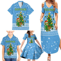 Guatemala Christmas Family Matching Summer Maxi Dress and Hawaiian Shirt with Blue Christmas Monkey Tree Snowman and Snowflake - Wonder Print Shop