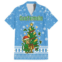 Guatemala Christmas Family Matching Tank Maxi Dress and Hawaiian Shirt with Blue Christmas Monkey Tree Snowman and Snowflake - Wonder Print Shop