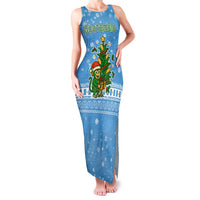 Guatemala Christmas Family Matching Tank Maxi Dress and Hawaiian Shirt with Blue Christmas Monkey Tree Snowman and Snowflake - Wonder Print Shop