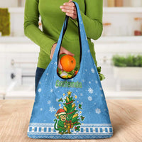 Guatemala Christmas Grocery Bag with Blue Christmas Monkey Tree Snowman and Snowflake - Wonder Print Shop