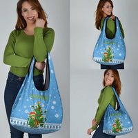 Guatemala Christmas Grocery Bag with Blue Christmas Monkey Tree Snowman and Snowflake - Wonder Print Shop