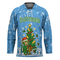 Guatemala Christmas Hockey Jersey with Blue Christmas Monkey Tree Snowman and Snowflake - Wonder Print Shop