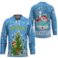 Guatemala Christmas Hockey Jersey with Blue Christmas Monkey Tree Snowman and Snowflake - Wonder Print Shop