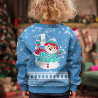 Guatemala Christmas Kid Ugly Christmas Sweater with Blue Christmas Monkey Tree Snowman and Snowflake - Wonder Print Shop