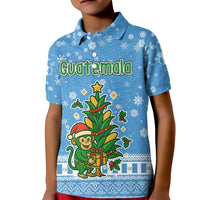 Guatemala Christmas Kid Polo Shirt with Blue Christmas Monkey Tree Snowman and Snowflake - Wonder Print Shop
