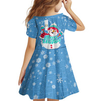 Guatemala Christmas Kid Short Sleeve Dress with Blue Christmas Monkey Tree Snowman and Snowflake - Wonder Print Shop