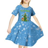 Guatemala Christmas Kid Short Sleeve Dress with Blue Christmas Monkey Tree Snowman and Snowflake - Wonder Print Shop