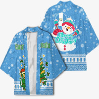 Guatemala Christmas Kimono with Blue Christmas Monkey Tree Snowman and Snowflake - Wonder Print Shop