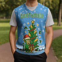 Guatemala Christmas Knitted V-Neck Vest with Blue Christmas Monkey Tree Snowman and Snowflake - Wonder Print Shop