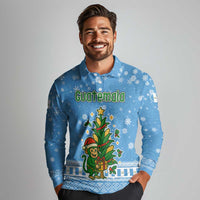 Guatemala Christmas Long Sleeve Polo Shirt with Blue Christmas Monkey Tree Snowman and Snowflake - Wonder Print Shop