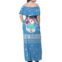 Guatemala Christmas Off Shoulder Maxi Dress with Blue Christmas Monkey Tree Snowman and Snowflake - Wonder Print Shop