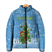 Guatemala Christmas Padded Jacket with Blue Christmas Monkey Tree Snowman and Snowflake - Wonder Print Shop