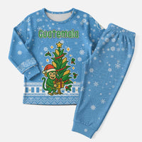 Guatemala Christmas Pajama Set with Blue Christmas Monkey Tree Snowman and Snowflake - Wonder Print Shop