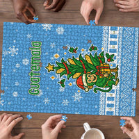 Guatemala Christmas Puzzle with Blue Christmas Monkey Tree Snowman and Snowflake - Wonder Print Shop