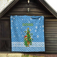 Guatemala Christmas Quilt with Blue Christmas Monkey Tree Snowman and Snowflake - Wonder Print Shop