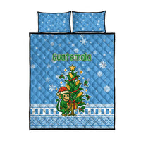 Guatemala Christmas Quilt Bed Set with Blue Christmas Monkey Tree Snowman and Snowflake - Wonder Print Shop
