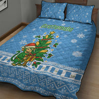 Guatemala Christmas Quilt Bed Set with Blue Christmas Monkey Tree Snowman and Snowflake - Wonder Print Shop