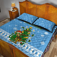 Guatemala Christmas Quilt Bed Set with Blue Christmas Monkey Tree Snowman and Snowflake - Wonder Print Shop