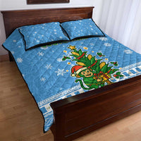 Guatemala Christmas Quilt Bed Set with Blue Christmas Monkey Tree Snowman and Snowflake - Wonder Print Shop