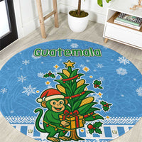 Guatemala Christmas Round Carpet with Blue Christmas Monkey Tree Snowman and Snowflake - Wonder Print Shop