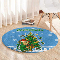 Guatemala Christmas Round Carpet with Blue Christmas Monkey Tree Snowman and Snowflake - Wonder Print Shop