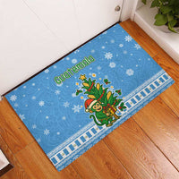 Guatemala Christmas Rubber Doormat with Blue Christmas Monkey Tree Snowman and Snowflake - Wonder Print Shop