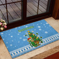 Guatemala Christmas Rubber Doormat with Blue Christmas Monkey Tree Snowman and Snowflake - Wonder Print Shop