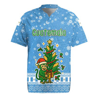 Guatemala Christmas Rugby Jersey with Blue Christmas Monkey Tree Snowman and Snowflake - Wonder Print Shop