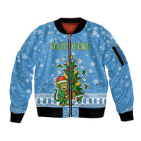 Guatemala Christmas Sleeve Zip Bomber Jacket with Blue Christmas Monkey Tree Snowman and Snowflake - Wonder Print Shop