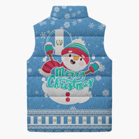 Guatemala Christmas Sleeveless Puffer Jacket with Blue Christmas Monkey Tree Snowman and Snowflake - Wonder Print Shop
