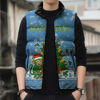 Guatemala Christmas Sleeveless Puffer Jacket with Blue Christmas Monkey Tree Snowman and Snowflake - Wonder Print Shop