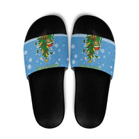 Guatemala Christmas Slide Sandals with Blue Christmas Monkey Tree Snowman and Snowflake - Wonder Print Shop