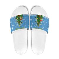 Guatemala Christmas Slide Sandals with Blue Christmas Monkey Tree Snowman and Snowflake - Wonder Print Shop