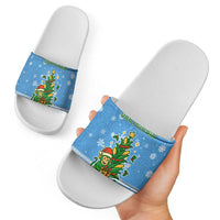 Guatemala Christmas Slide Sandals with Blue Christmas Monkey Tree Snowman and Snowflake - Wonder Print Shop