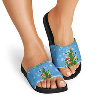 Guatemala Christmas Slide Sandals with Blue Christmas Monkey Tree Snowman and Snowflake - Wonder Print Shop