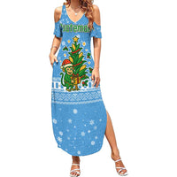 Guatemala Christmas Summer Maxi Dress with Blue Christmas Monkey Tree Snowman and Snowflake - Wonder Print Shop