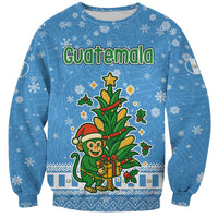 Guatemala Christmas Sweatshirt with Blue Christmas Monkey Tree Snowman and Snowflake - Wonder Print Shop