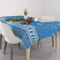 Guatemala Christmas Tablecloth with Blue Christmas Monkey Tree Snowman and Snowflake - Wonder Print Shop