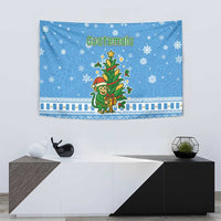 Guatemala Christmas Tapestry with Blue Christmas Monkey Tree Snowman and Snowflake - Wonder Print Shop