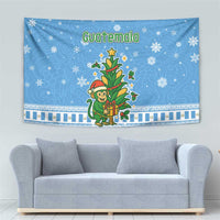 Guatemala Christmas Tapestry with Blue Christmas Monkey Tree Snowman and Snowflake - Wonder Print Shop