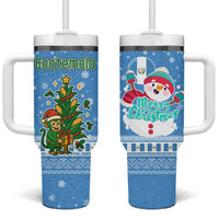 Guatemala Christmas Tumbler With Handle with Blue Christmas Monkey Tree Snowman and Snowflake - Wonder Print Shop