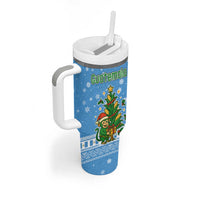 Guatemala Christmas Tumbler With Handle with Blue Christmas Monkey Tree Snowman and Snowflake - Wonder Print Shop