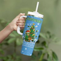 Guatemala Christmas Tumbler With Handle with Blue Christmas Monkey Tree Snowman and Snowflake - Wonder Print Shop