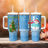 Guatemala Christmas Tumbler With Handle with Blue Christmas Monkey Tree Snowman and Snowflake - Wonder Print Shop