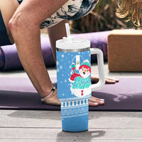 Guatemala Christmas Tumbler With Handle with Blue Christmas Monkey Tree Snowman and Snowflake - Wonder Print Shop