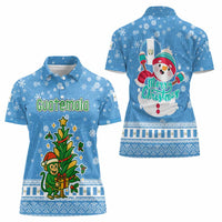 Guatemala Christmas Women Polo Shirt with Blue Christmas Monkey Tree Snowman and Snowflake - Wonder Print Shop