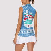 Guatemala Christmas Women Sleeveless Polo Shirt with Blue Christmas Monkey Tree Snowman and Snowflake - Wonder Print Shop
