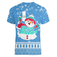 Guatemala Christmas Women V-Neck T-Shirt with Blue Christmas Monkey Tree Snowman and Snowflake - Wonder Print Shop